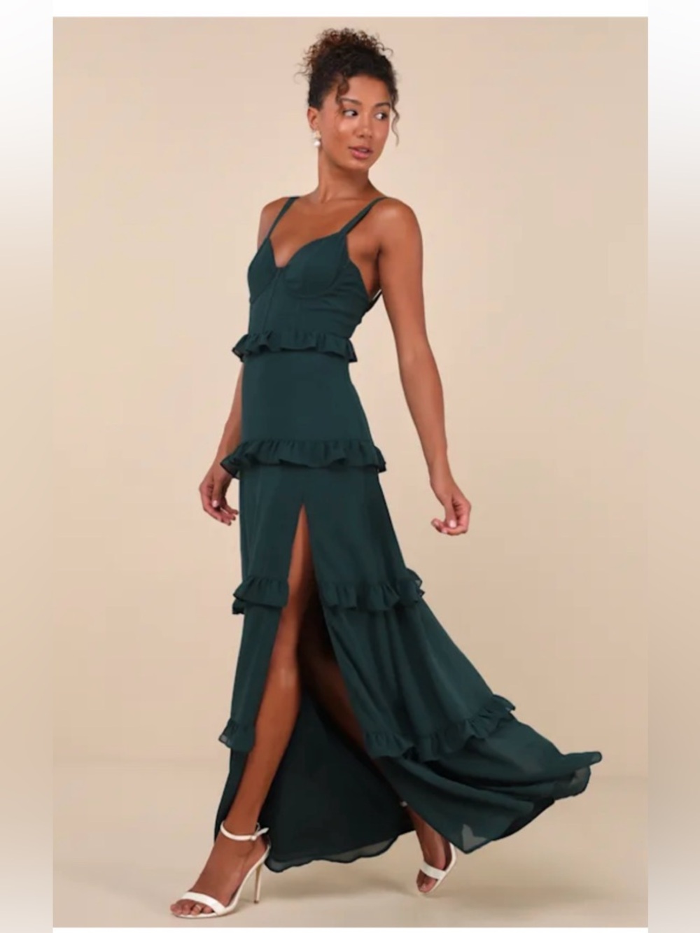 Lulus Green Open Back Ruffle Maxi Dress Formal Wedding Guest”